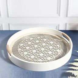 Smokey Cocktail Beige Engineered Wood Luxury Small Serving Tray-12