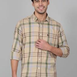 Cantabil Beige Cotton Regular Fit Checks Shirt-image-35