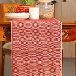 Peepul Tree Maroon Natural Plant Fibre Threads Woven Table Runner-27