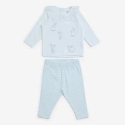 HOP Baby by Westside White Bunny Embroidered Cotton Top and Pants Set-image-37