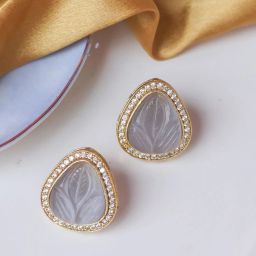 Johori Grey & Golden Stud Earrings image 1