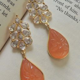 Johori Orange & Golden Dangler Earrings image 1