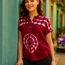 CORSICA Women Tie & Dye Mandarin Collar Top-image-33