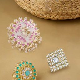 Zaveri Pearls Set of 3 Multicolor Meenakari Bridal Kundan Rings-ZPFK14513-image-87