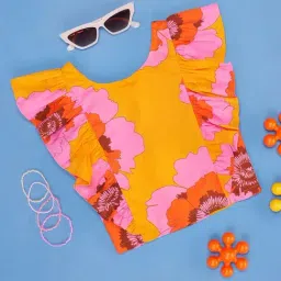 Pantaloons Junior Yellow & Pink Cotton Floral Print Top-picture-8