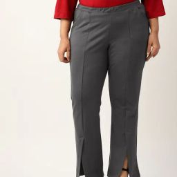 theRebelinme Plus Size Women's Grey Cotton Solid Trouser-picture-36