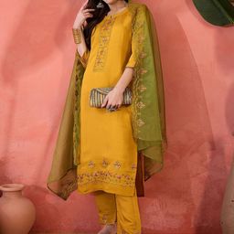 Sangria Embroidered Kurta With Trouser & Dupatta-picture-11