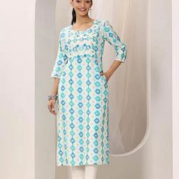 Libas Blue Ethnic Motif Printed Straight Kurta with Yoke Embroidery-picture-20