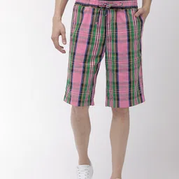 Tommy Hilfiger Men Pink & Green Checked Regular Fit Shorts-picture-10