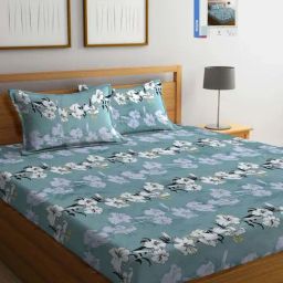 Klotthe Teal 300 TC Polycotton Double Book Fold Bedsheet with 2 Pillow Covers-image-82