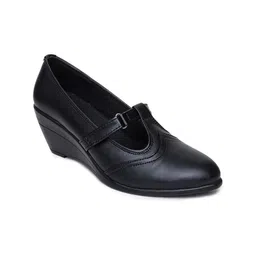 VALIOSAA Black Work Wedge Pumps Heels-11