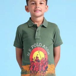 U.S. Polo Assn. Boys Green Brand Printed Polo Shirt-image-3