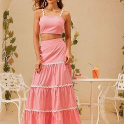STREET 9 Lace-Detailed Pure Cotton Cropped-Top With Skirt Co-Ords-image-31