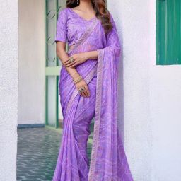 Satrani Purple Printed Saree With Unstitched Blouse-picture-24