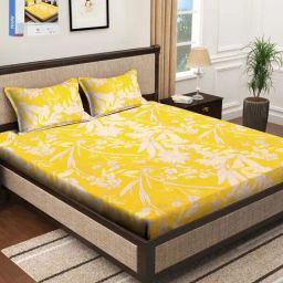 Klotthe Yellow 300 TC Polycotton Double Book Fold Bedsheet with 2 Pillow Covers-image-36