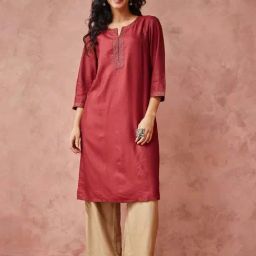 Fabindia Maroon Woven Pattern Straight Kurta-picture-42