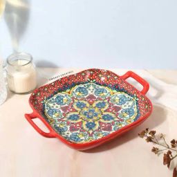 Smokey Cocktail Red Ceramic Square Serving Platter - Set of 2-3
