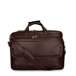 Leather World Unisex Coffee Brown Solid Laptop Bag-12