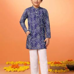 Fashion Dream Kids Darkblue Printed Kurta With Payjamas Set-picture-17