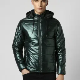 Van Heusen Green Regular Fit Quilted Hooded Jacket-picture-0