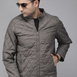 The Roadster Lifestyle Co Men Charcoal Grey Solid Quilted Jacket-image-47