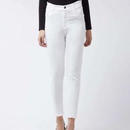 Miss Chase White Skinny Fit Clean Look Cropped Bleached Raw Edge Detailing Stretchable Denim Jeans-image-52