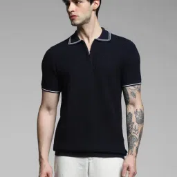 Jack & Jones Navy Cotton Regular Fit Textured Polo T-Shirt-picture-19