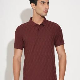 Peregrine By Pantaloons Plum Wine Cotton Slim Fit Printed Polo T-Shirt-picture-45