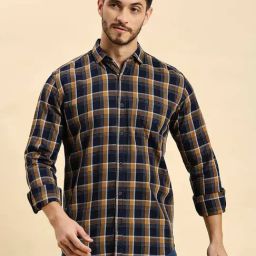 HJ HASASI Navy Slim Fit Check Cotton Shirt-image-83