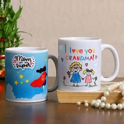 FNP Multicolor Ceramic Super Mom And Grandma Mug Combo (325ml) - Set of 2-image-17