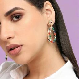 Sohi Gold Plated Designer Stone Party Drop Earrings image 2