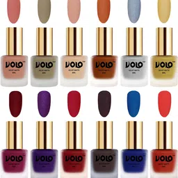 VOLO Set Of 12 Velvet Matte Nail Polish - 8 ml Each -Coral-Nude-Purple-Peach-Golden-Silver-11