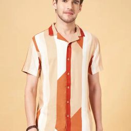 Urban Ranger By Pantaloons Rust Cotton Slim Fit Striped Shirt-image-57