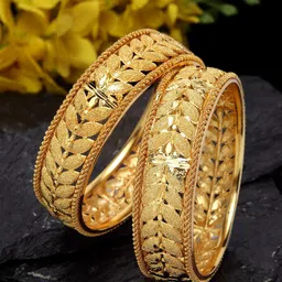 Shining Diva Set Of 2 Gold Plated Gold Toned Antique Bangles-16