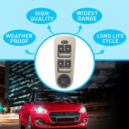 Uno Minda Power Window Switch - Main (4) with Mirror Switch (Driver Side) & Window Lock - Autumn Mist Finish (Golden) (S21103-000M00) image 3