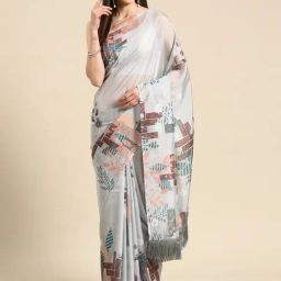 Silk Land Grey Silk Printed Saree With Blouse-image-12