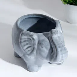 Fabindia Grey Embossed Elephant Ceramic Planter-36