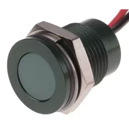 RS PRO Green Panel Mount Indicator 12V DC, Mounting Hole Size 14 mm, Termination Type Lead Wires, IP Rating IP67, Model No 1116574-10