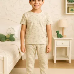 Bubble Berry Boys Off White Cotton Printed T-Shirt with Pyjama Set-picture-31