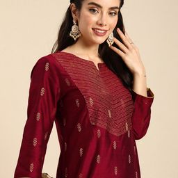 Anouk Ethnic Motifs Kantha Work Dobby Kurta-picture-57