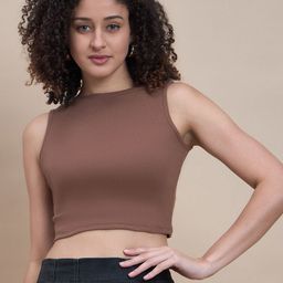 The Roadster Life style Co. Brown Sleeveless Crop Top-picture-29