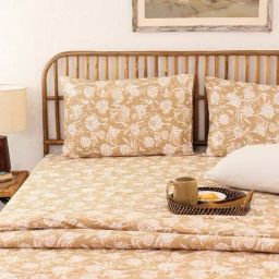 House This Genda Phool Beige 150 TC Cotton Double Bedsheet Set-image-26