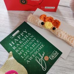 EL REGALO Kids White & Orange Knitted Rakhi With Greeting Card-image-75