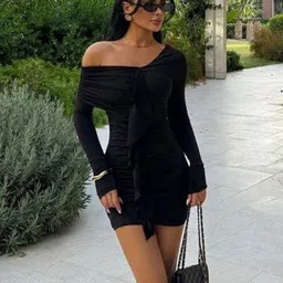 Outzidr One Shoulder Ruched Bodycon Mini Dress-picture-9