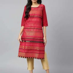 Aurelia Women Pink Festive Geometric Print Cotton Kurta-picture-1