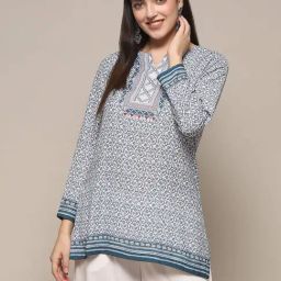 Biba Blue Printed A Line Short Kurti-image-68