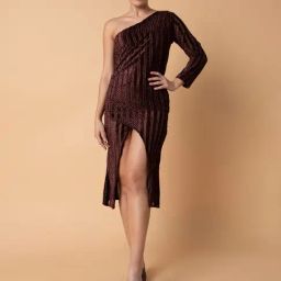 SHOWOFF Brown Stripes Wrap Dress-image-40