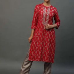 Aurelia Red Printed Straight Kurta-image-76