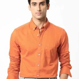 Rare Rabbit Orange Regular Fit Solid Shirt-image-17