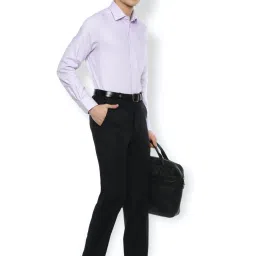 Van Heusen Black Regular Fit Self Pattern Flat Front Trousers image 5